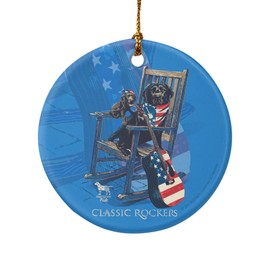 GRAPHICS & MORE Classic Rockers Dogs Rocking Chair USA Flag Porcelain Holiday Christmas Tree Ornament - 2.8" (7.1 cm)