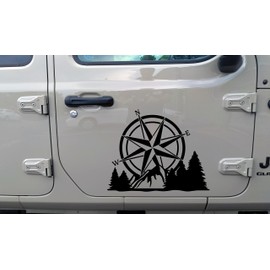 Minglewood Trading Compass Mountain Forest Scene V2 - Camping RV Graphics Scenery - Die Cut Sticker