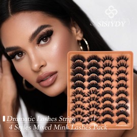 SISIYDY Mink Eyelashes Fluffy Full Long 20MM 25MM Strips Lashes Dramatic Volume Cat Eye Faux Mink Thick Eyelashes 4 Styles Mixed Fake Lashes Pack Bulk YH328
