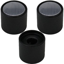 6mm Round Hole Solid Metal Guitar Control Knobs With Metal Cap For Electric/Bass Pack of 3 (Black/Silver)