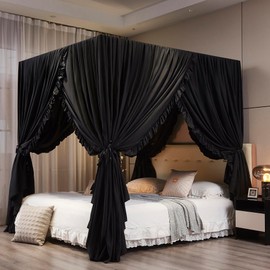 Mengersi Black Canopy Bed Curtains King Size,Royal Breathable Lightweight Private Space-Elegant Bed Curtains Bedroom Decoration Accessories for Adults