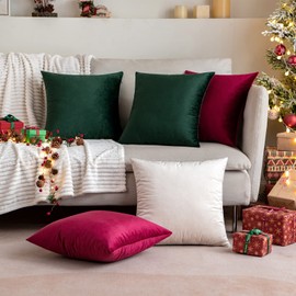 MIULEE Pack of 4 Velvet Cushion Covers Christmas Soft Decorative Square Throw Pillowcases with Invisible Zipper for Living Room Bedroom Sofa Couch Office Home 45x45 cm 18x18in Dark Green