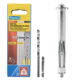 Rapid Cavity Dowel Metal with M5 Screw for Three-Layer Plasterboard and Plasterboard (32-45 mm), Load Capacity 40 kg, Set of 10 with Drill and PH2 Screw Bit
