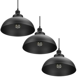 Black Set of 3 Metal Lamp Shades Ceiling Pendant Light Shade 29cm Easy Fit Dome Lampshades Only for Industrial Ceiling Light Kitchen Hanging Decorative Light Shade with Reducerplate