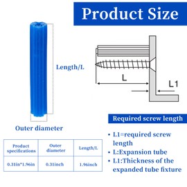 NICENEEDED 200 Pcs Screw Expanding Plastic Screw Anchors, Blue Plastic Anchors Drywall Wall Expansion Pipe, Screw Anchors Bolt Expansion Tube for Hollow Walls Concrete Tile Cement