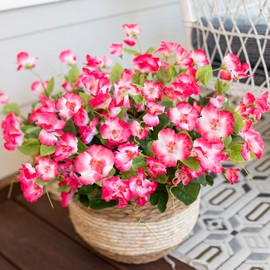 Hibiscus Artificial Flowers Plants for Outdoors Decoration, 6 Bundles Silk Hibiscus Bouquet Tropical Flowers Artificial Realistic UV Resistant Fake Flower for Outside Planter Porch Patio Balcony, Pink