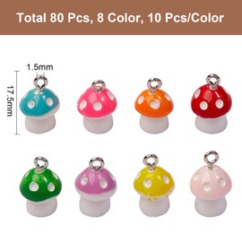 BEEFLYING 80 Pcs Mushroom Pendant Charms Colorful Mushroom for DIY Bracelet Necklace Jewelry Keychain Crafts Making