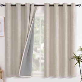 YoungsTex Oatmeal Linen Blackout Curtains for Bedroom, Full Light Blocking Burlap Textured Drapes for Living Room Bathroom Kitchen Thermal Insulated Blinds with Grommet, 2 Panels, 52 X 45 Inch