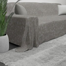 Byour3 Sofa Cover 100% Cotton with Pattern 2 4 3 Seater Sofa Cover All Sofa Throw Durable Sofa Protection Also for Corner Sofa Washable (Sakura Dove Grey, 3 Seater)