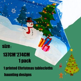 137*274cm Large Christmas Disposable TableCloths Plastic,Rectangle Table Cloths Holly Santa Snowman Xmas Tablecloth Waterproof Oilcloth for Christmas Winter Holiday Party Table Decoration Supplies