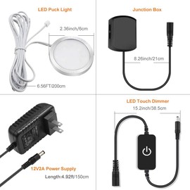 Newest LED Under Cabinet Lighting Kit, 1020 Lumens LED Puck Light, 5000K Daylight White, CRI90+, Touch Dimming, Silver Trim All Accessories Included, for Kitchen, Closet Lights, Safe Light, 6-Pack