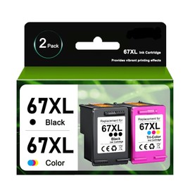 PTONPR 67XL Ink Cartridges Black/Color Combo Pack (2-Pack, Black/Color) Replacement for Ink 67 67xl Printer Ink for Deskjet 2700e 2755e 2755 2700 2752 4155e Envy 6000 6055e 6400 6455 Printer