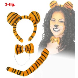 KarnevalsTeufel Tiger Set Plush 3-Piece Tail Bow Headband with Ears Costume Accessory