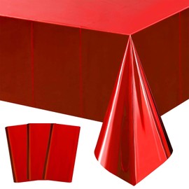 3Pcs Metallic Red Foil Table Cloth,54x108 Inch Rectangle Party Table Cover Tablecloth Golden Tableware Red Table Decoration for Christmas,Wedding,Birthday,Valentine's Day,New Year Party Supplies