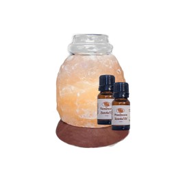 Himalayan Salt Aromatherapy Lamp with Frankincense Essential Oil - Care Package Includes: Beautiful Wood Base, UL Listed Cord, Switch, Bulb, Pipette and (2 BOTTLES) of 10ml. Frankincense Essential Oil