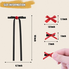 Mini Hair Bows for Women Girls Cute Hair Clips Small Alligator Long Tail Hair Ribbon Accessories -3 Styles -22P - Red Rose