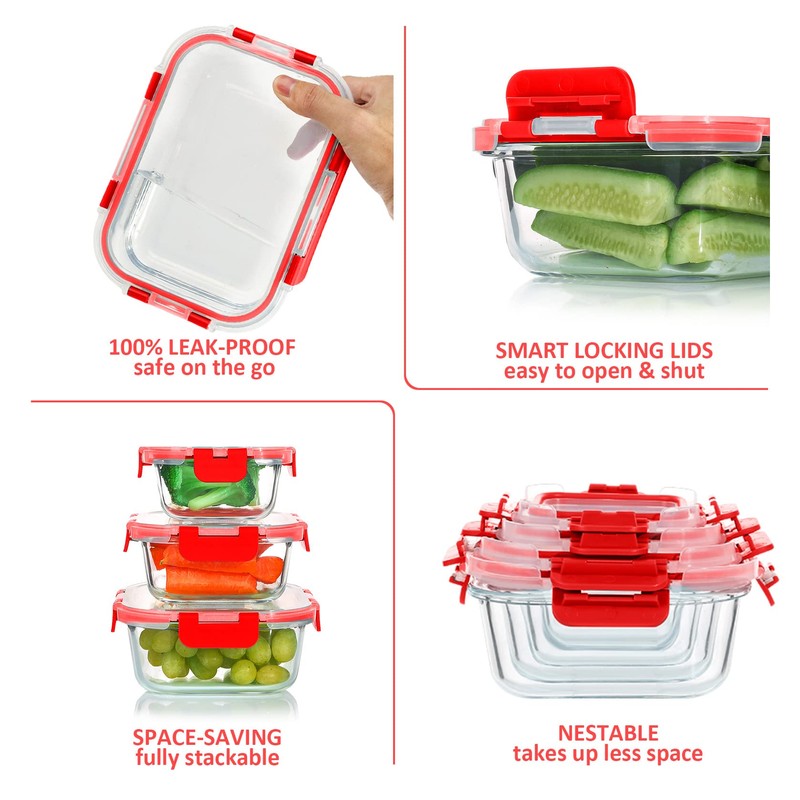 KOMUEE 24 Pieces Glass Food Storage Containers Set,Glass Meal Prep