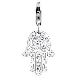 Nenalina Hamsa 0411521218 Women's Charm Pendant 925 Sterling Silver with White Crystals, Suitable for All Standard Charm Bracelets and Charm Necklaces