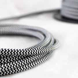 smartect Fabric Electric Cable, Black/White, 3 Metre Vintage Lamp Cable, 3-Core (3 x 0.75 mm²), Power Cable, Covered in Fabric, for DIY Projects