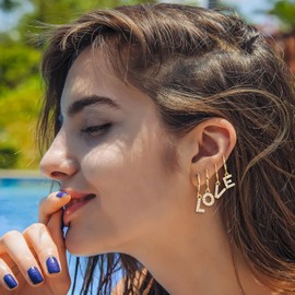 Initial Hoop Earrings for Girls Women, 18K Gold Plated CZ Letter Small Huggie Hoop Earrings with Initial Dangle Earrings Jewelry Gifts for Girls (R)