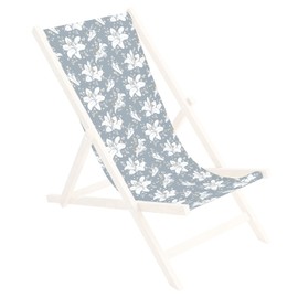 Ferocity Deck Chair Fabric Replacement Cover 131x44 cm Canvas Seat Cover Patio Lounge Garden Chairs Easy to install, Blue and white lilies [119]