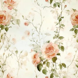 Livebor Floral Peel and Stick Wallpaper Boho Rose Flower Contact Paper 16.9in x118.1in Vintage Floral Wallpaper Peel and Stick Removable Self Adhesive Wall Paper for Bathroom Cabinets Decor Vinyl Roll