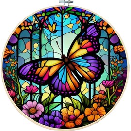 Butterfly Flower Stamped Cross Stitch Kits with Frame - Embroidery Kits for Beginners Adults,11 CT Patterns Dimensions Counted Cross Stitch Kits Arts Craft Kits 7.8 x 7.8in