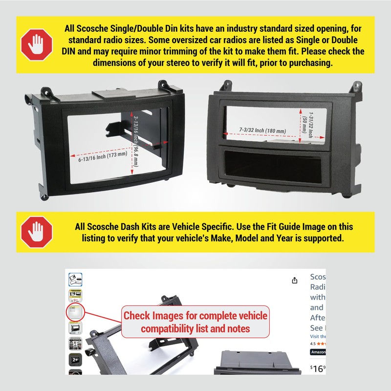 Scosche CR1292B Double or Single DIN Radio Installation Dash Kit