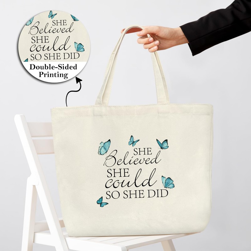 Aesthetic Canvas Tote Bag for Women Gift, She Believed She
