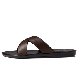 Marc Joseph New York Mens Casual Comfortable Lightweight Fashion Genuine Leather Slip on Criss Cross Slide Indoor and Outdoor Open Sandal Anti Slip Cushion Support Slipper Brown Grainy 8.5