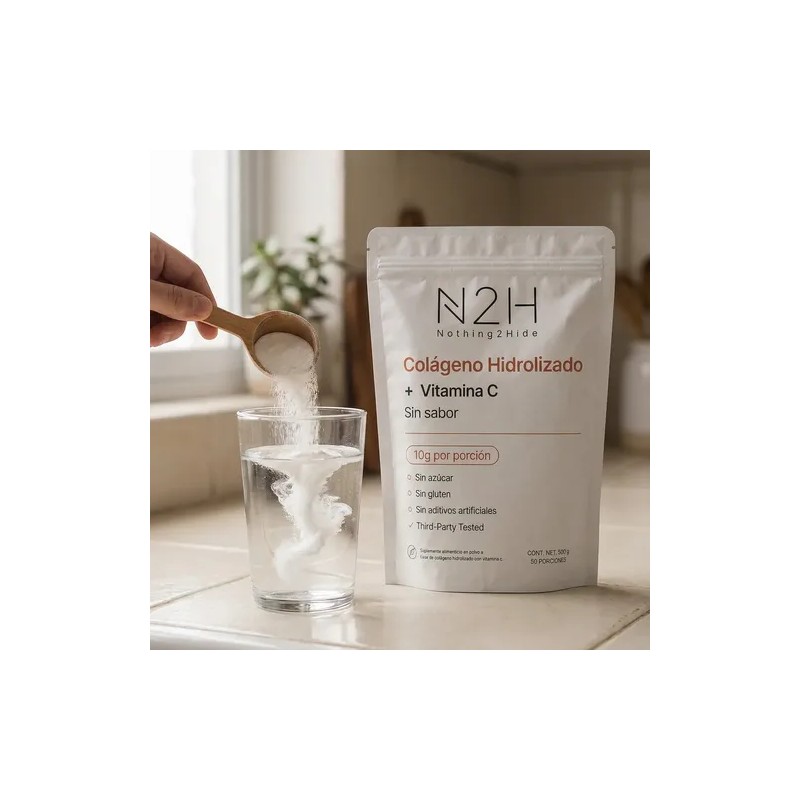 Colágeno Hidrolizado Vitamina C, 500g, Sin Sabor, N2h