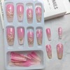Flower Press on Nails Medium French Tip Fake Nails with