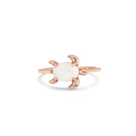 Pura Vida Rose Gold-Plated Opal Sea Turtle Ring w/White Stone - Brass Base, Stylish Design - Size 8