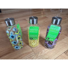 eco+ 3 x 20oz Cold Water Bottles Steel Cap Zen Printed Yellow Blue Purple Rhombus
