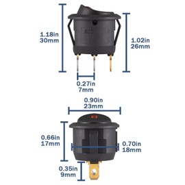 VEXUNGA Rocker Switch Illuminated Round Switch 6A 250V AC 10A 125V Rocker Switch 3-Pin Round with LED Red 2 Position On/Off Built-in Switch Black Self-Locking (Pack of 10)