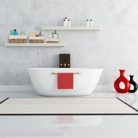 Relaxdays Set of 3 Bamboo Storage Baskets with Fabric Cover, 3 Sizes, Nappy Basket, Bathroom, Cosmetics & Towels, White/Natural