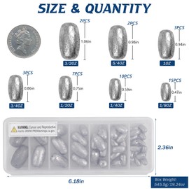 JSHANMEI Fishing Weights Sinkers Kit 42pcs Egg Sinkers Fishing Weights Saltwater Fishing Tackle Gear Oval Shape Sinker Weight Bottom Fishing Rigs