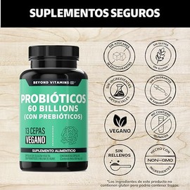 Probioticos 60 Billion UFC + Prebióticos con inulina de agave | 13 cepas | Fórmula Completa | Con Tecnología de microencapsulación de 4 capas | Probioticos Mujer y Hombres | Probioticos y Prebioticos | Vegano | 60 cápsulas
