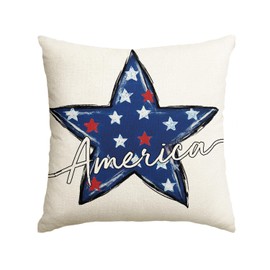 AVOIN colorlife 4th of July America Patriotic Stars Blue Throw Pillow Cover, 18 x 18 Inch Independence Day Memorial Day Decor Cushion Case for Sofa Couch