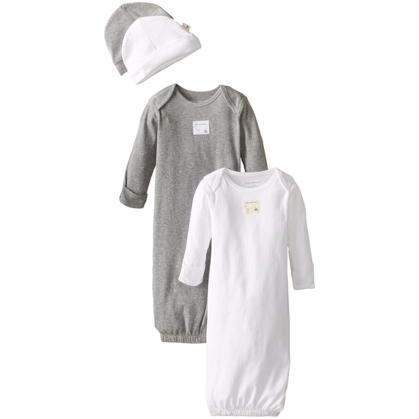 Burt's Bees Baby Unisex Baby Sleeper & Hat Set, One Size, 0-6 Months, 100% Organic Cotton infant and toddler nightgowns, Cloud/Heather Grey, 2-Pack US