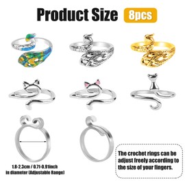 8pcs Crochet Guide Rings, Adjustable Knitting Crochet Loops for Finger Yarn Guide Ring Crochet Tension Ring Knitting Thimble Knitting Tools for Crochet Lovers Mother Grandmother (3 Styles)