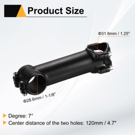 sourcing map 31.8mm Bike Stem 7 Degree 120mm Aluminum Alloy Bicycle Handlebar Stem with Hex Wrench for Mountain Road Bike BMX MTB Cycling, Black