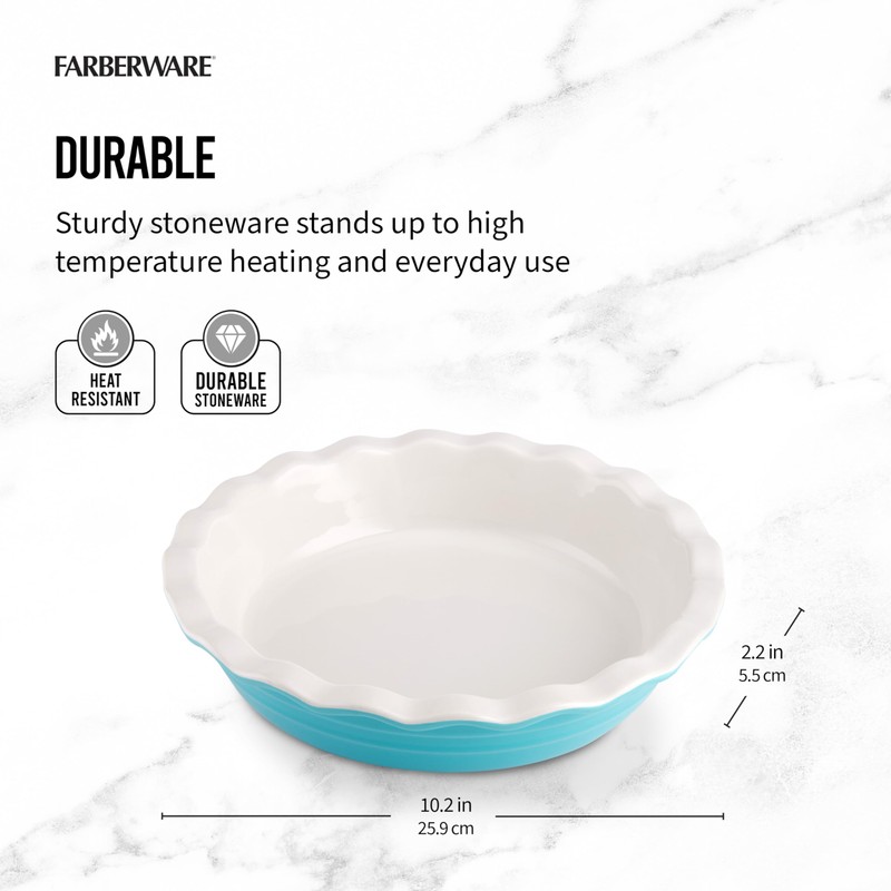 Farberware Bakers Advantage Durable Stoneware Ceramic Pie Dish, Ideal for