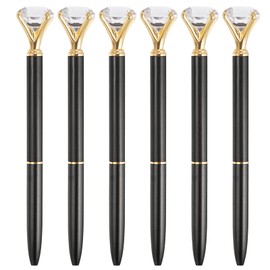 PATIKIL Black Ink Ballpoint Pen, 6 Pack Crystal Diamond Twist Metal Pen 1.0mm Medium Point for Note Taking Journaling Style 1, Black