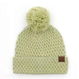 C.C Hatsandscarf Women's Winter Slouchy Knitted Hat with Cable Knit Pom (HAT-3841) Winter Lime