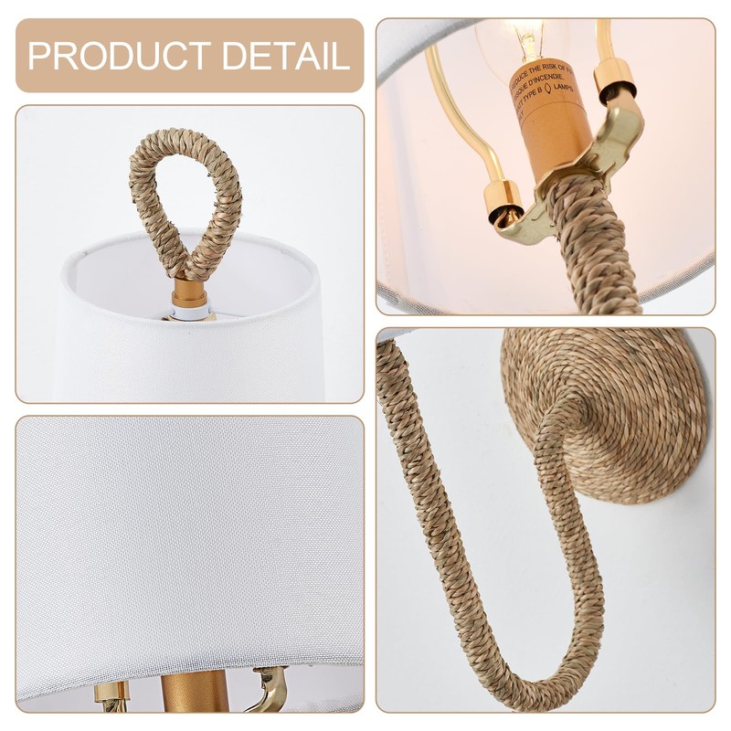 MhyTogn Natural Rattan Wall Sconce Set of 2, with Boho