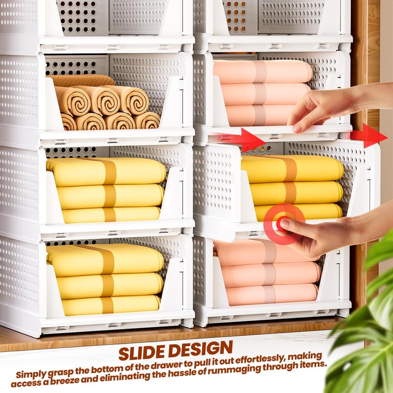 Mavivegue 5 Pack Stackable Closet Storage, Plastic Drawer Basket,Closet Organizers