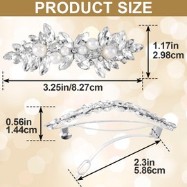 Joez Wonderful Rhinestone Hair Clip Sparkly Crystal Pearl Barrettes French Wedding Prom Engagement Pageant First Communion Hair Decorative Accessories for Women Girls Bride Thick Long Hair