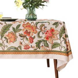 patdrea Designer Vintage Linen Rectangle Tablecloth,Provencal Rustic Floral Pattern Tablecloths,Decorative Table Cover Cloth for Kitchen,Dining Room,Tea Party,Home,Christmas,67"*118"
