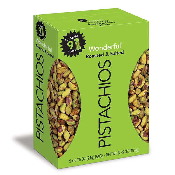 Wonderful Pistachios No Shells, Roasted & Salted, 0.75 Oz Bag (Pack Of 9)